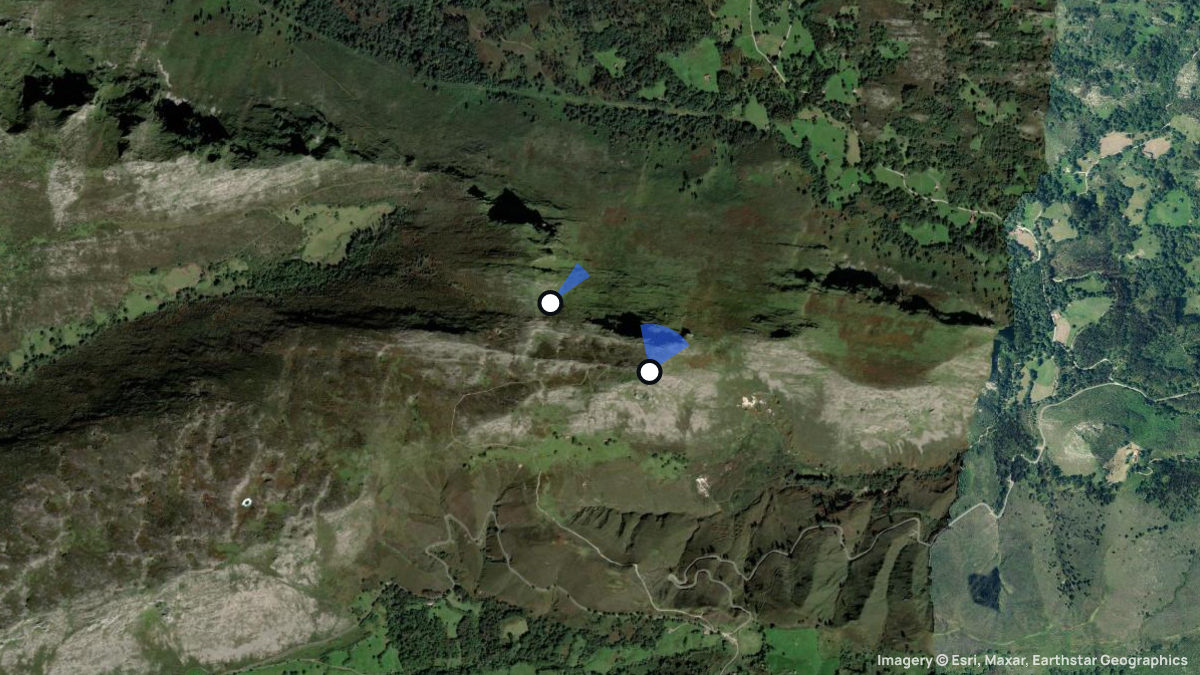 Satellite map of Picu de los Resquilones with its launches and landings