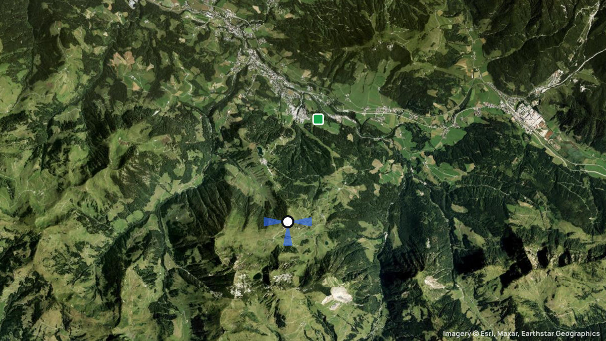 Satellitenkarte von Lärchfilzkogel mit Start- und Landeplätzen