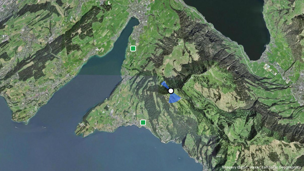 Satellitenkarte von Rigi-Staffelhöhe mit Start- und Landeplätzen