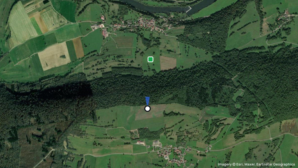 Satellitenkarte von Roche les Clerval mit Start- und Landeplätzen