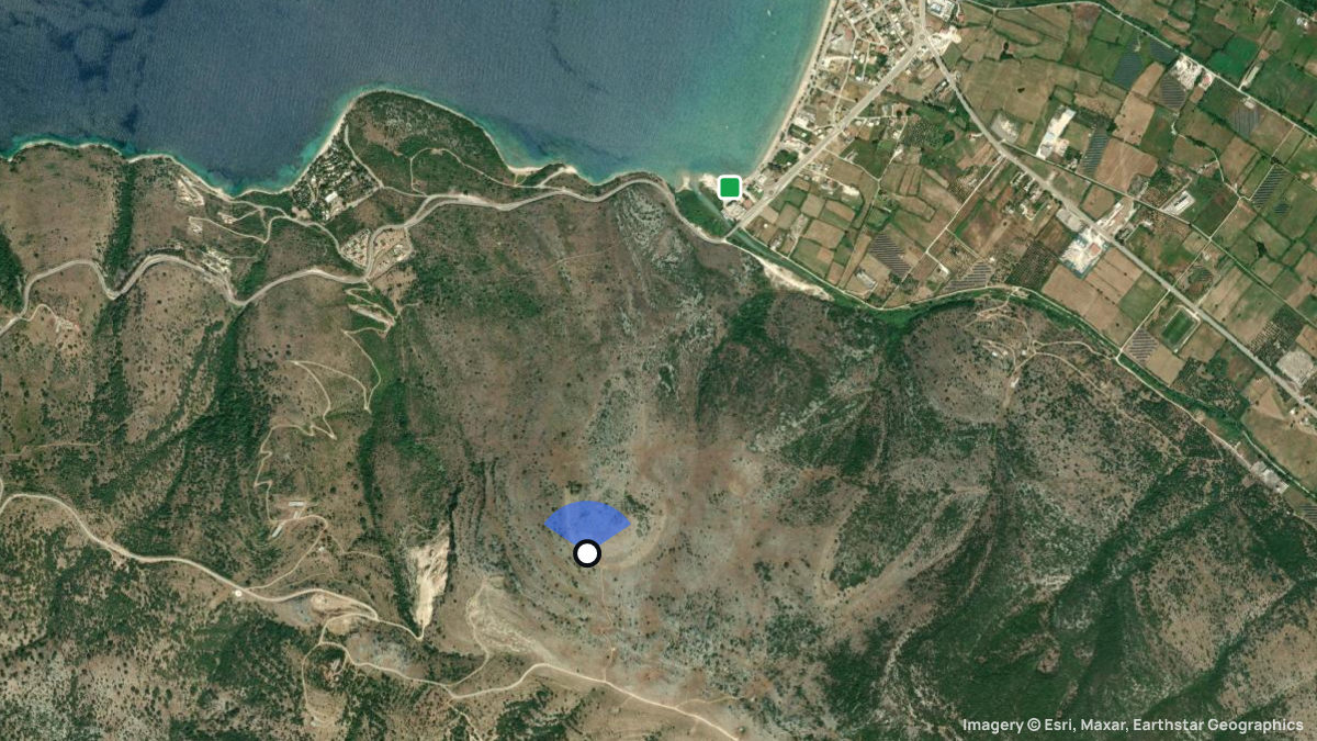 Satellite map of Plataria with its launches and landings