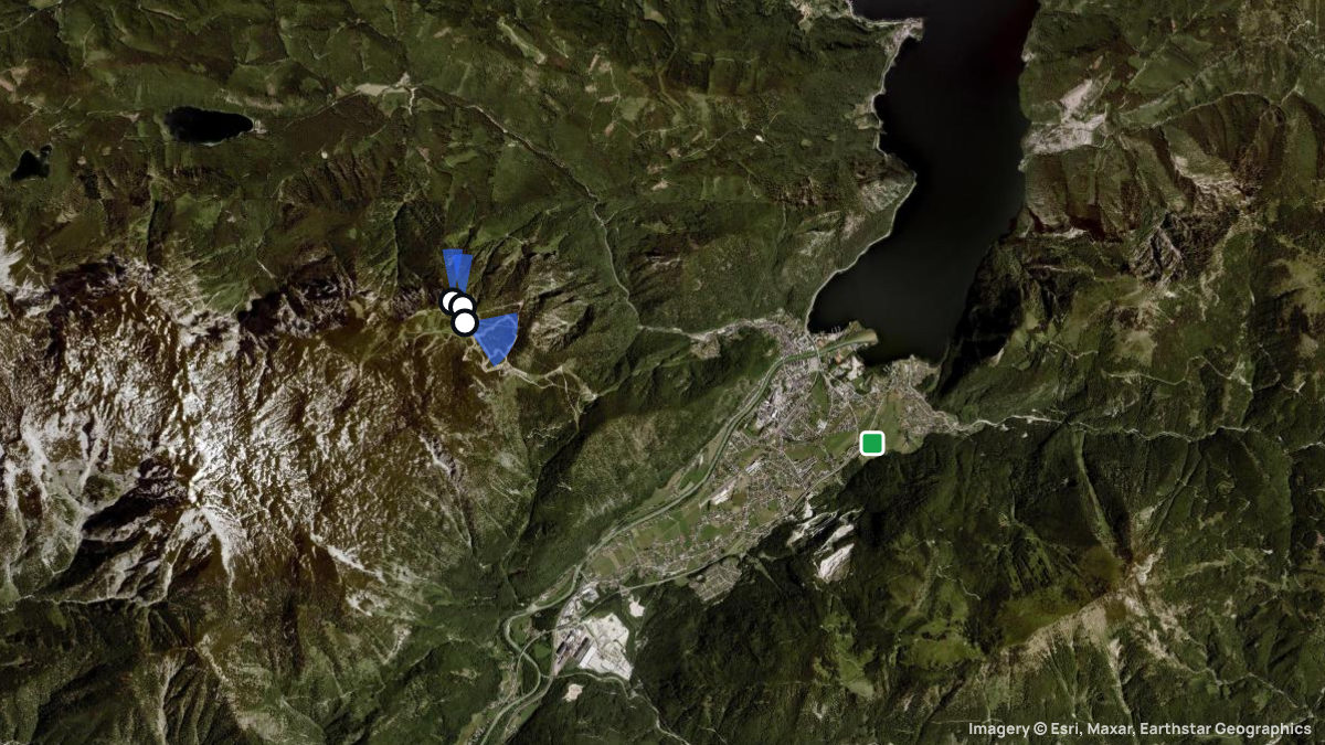 Satellite map of Feuerkogel with its launches and landings