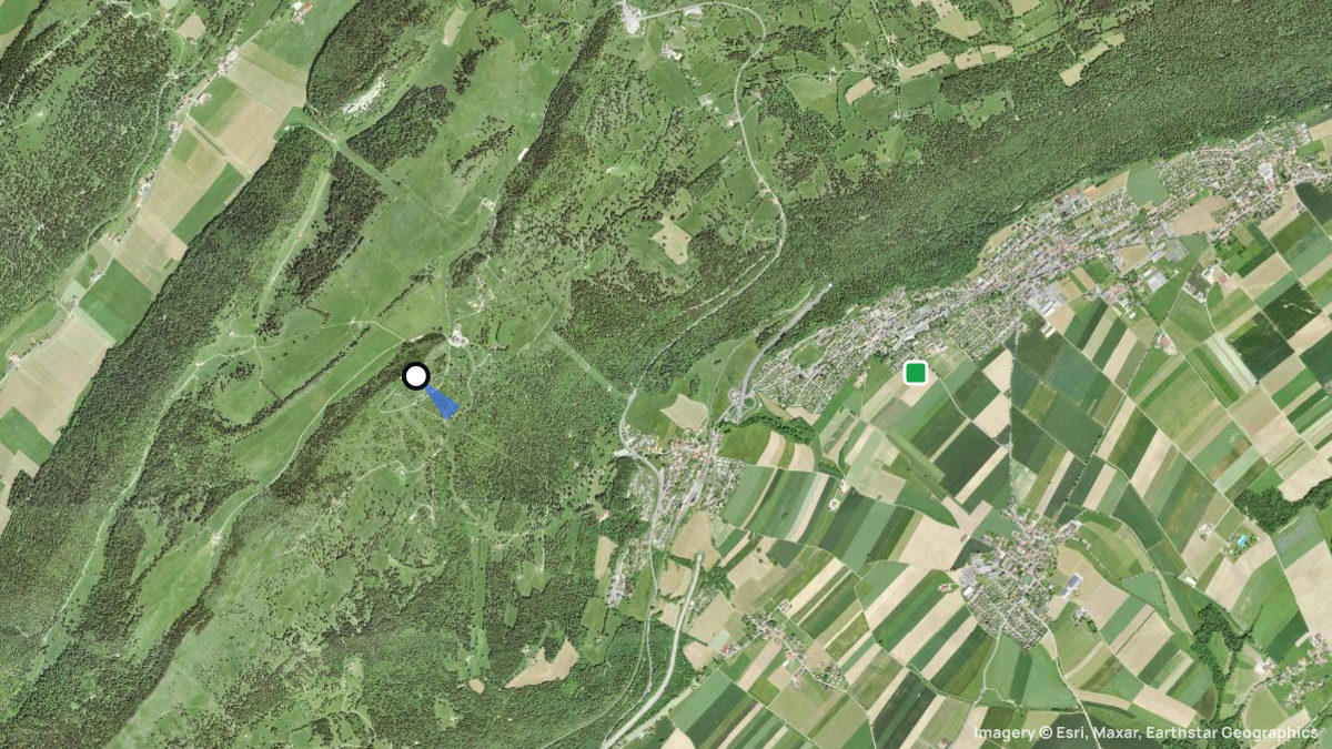 Satellite map of Tete de Ran with its launches and landings