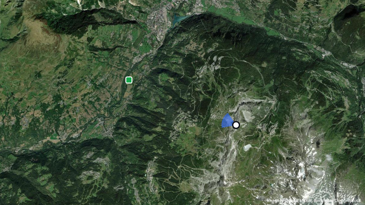 Satellite map of Les Arcs with its launches and landings