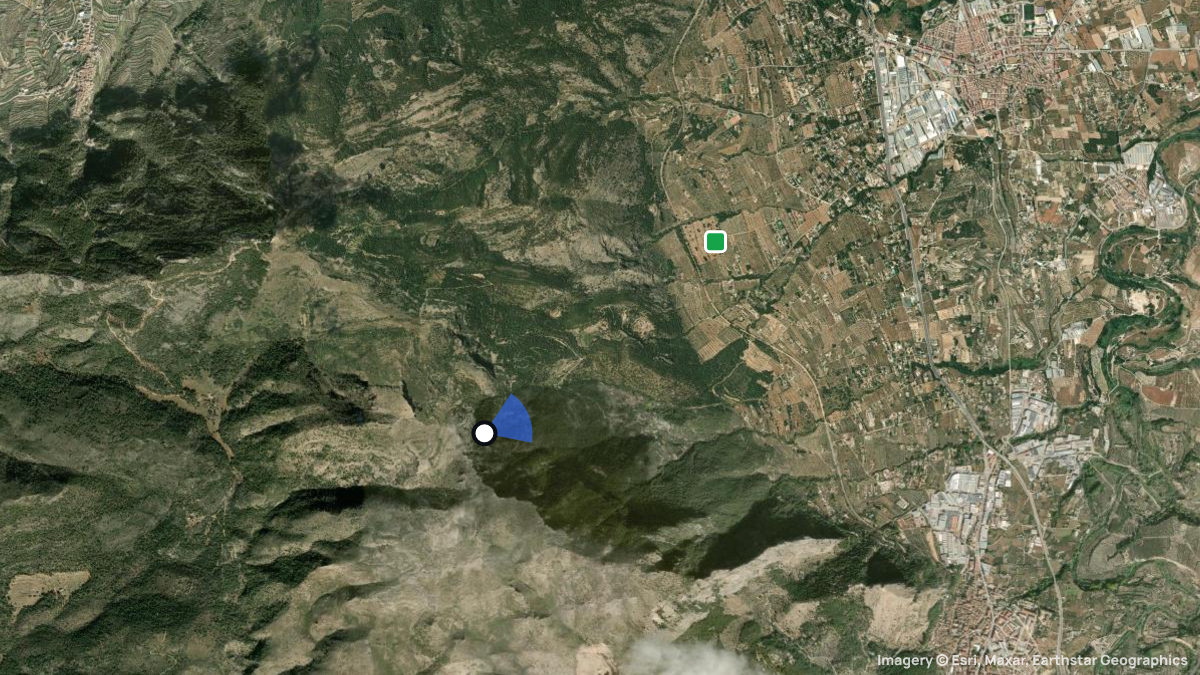 Satellite map of Montcabre with its launches and landings