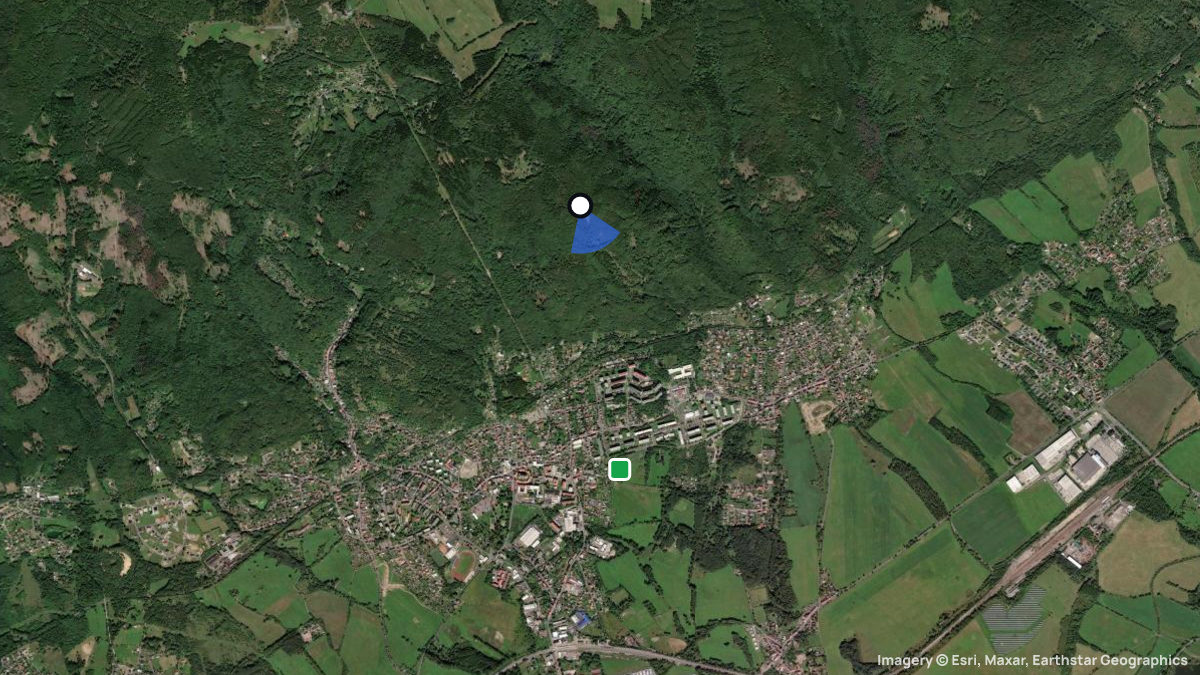 Satellite map of Krupka with its launches and landings