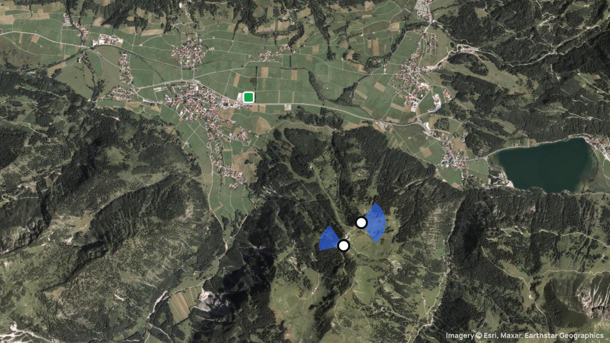Satellitenkarte von Neunerköpfle mit Start- und Landeplätzen