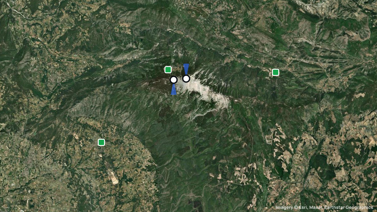 Satellitenkarte von Mont Ventoux mit Start- und Landeplätzen