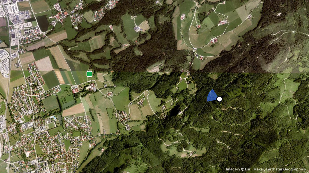 Satellitenkarte von Hirschwaldstein mit Start- und Landeplätzen