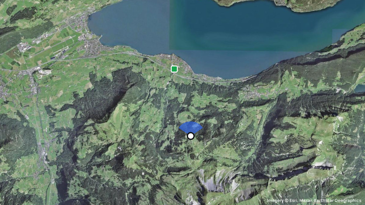 Satellite map of Klewenalp with its launches and landings