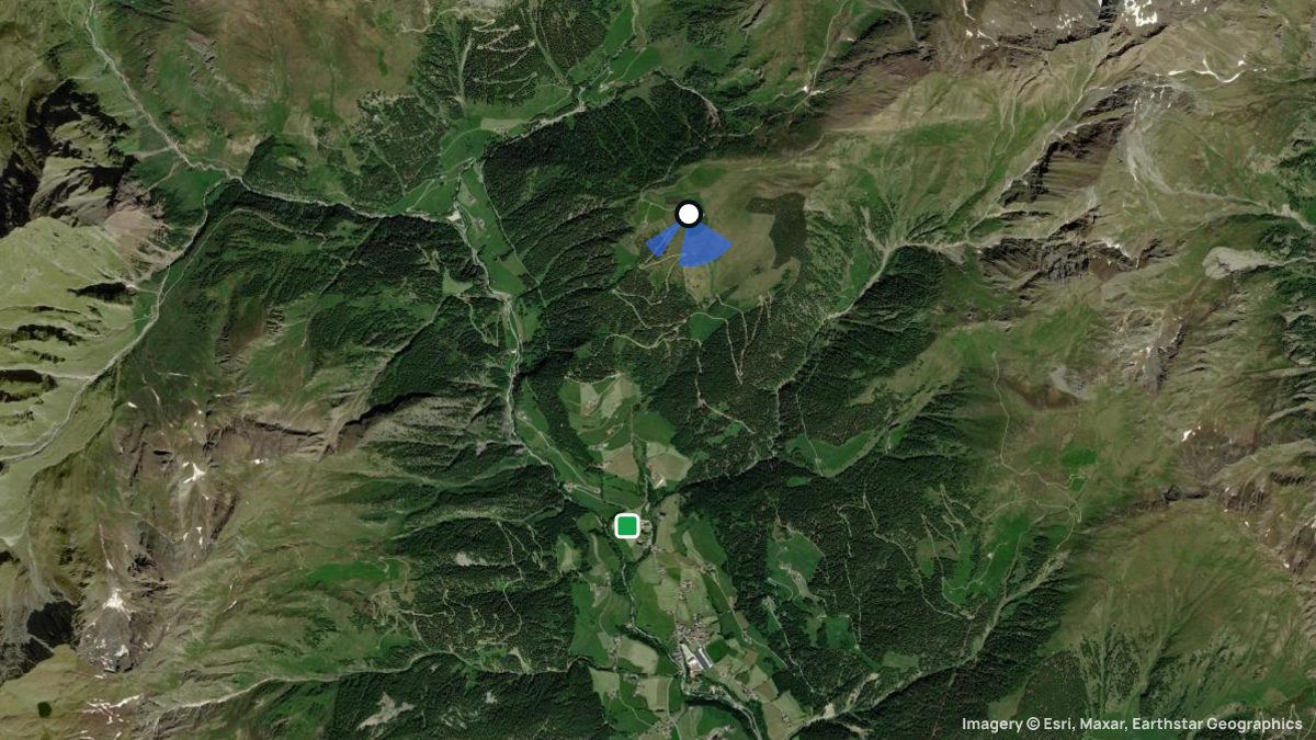Satellite map of Gampielalm with its launches and landings