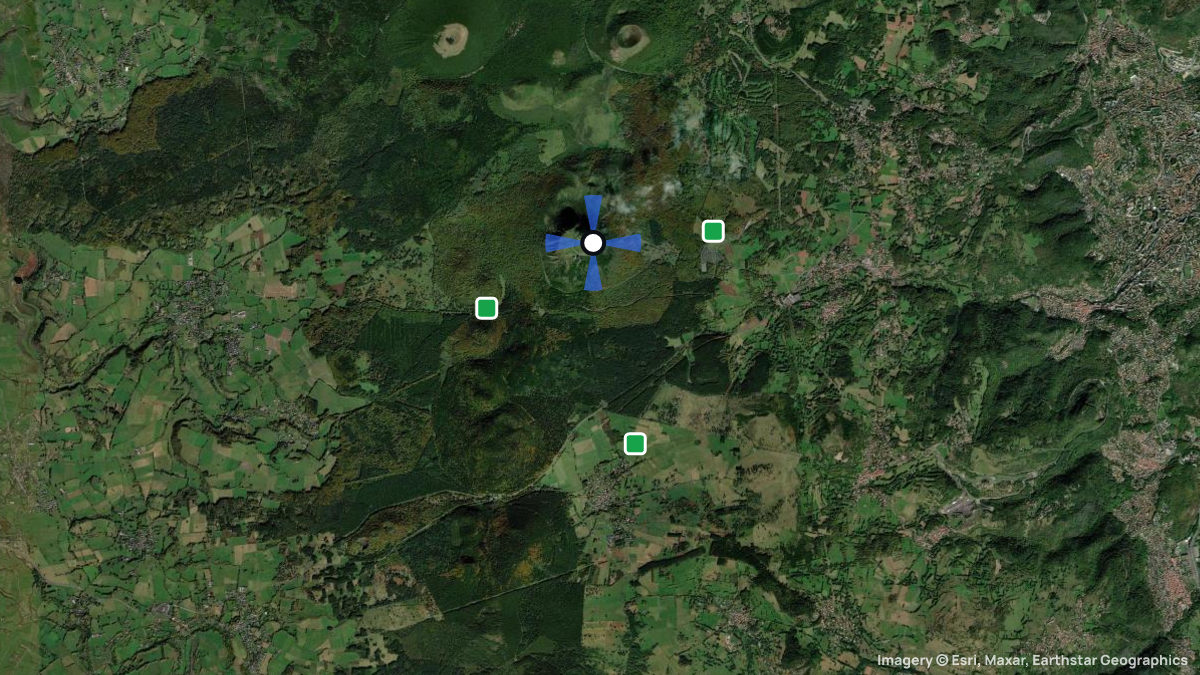 Satellite map of Puy de Dome with its launches and landings