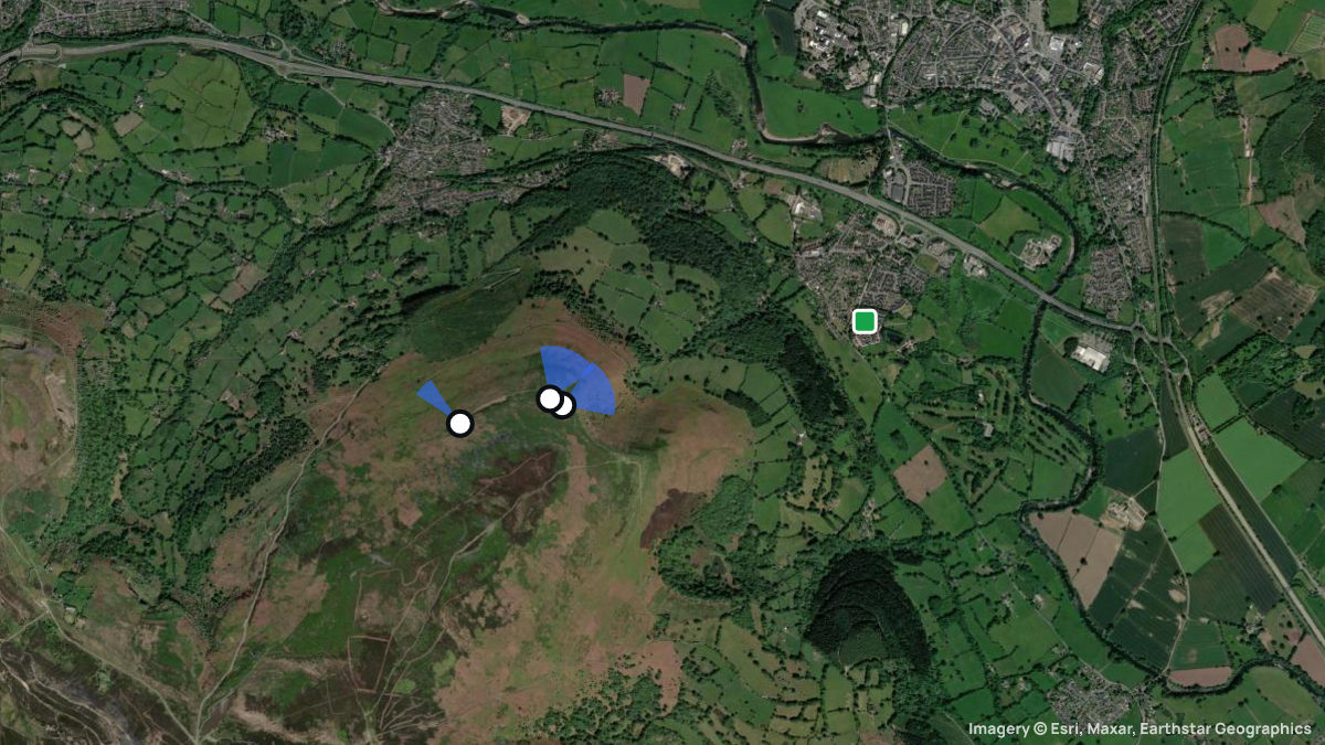 Satellite map of The Blorenge with its launches and landings