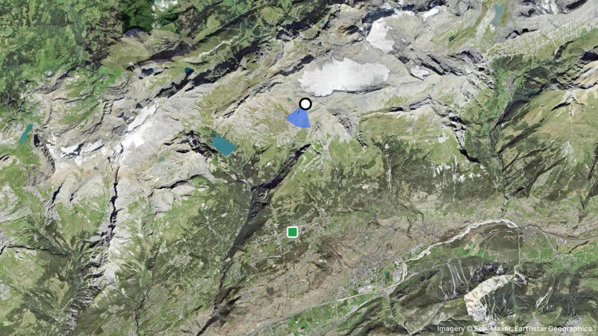 Satellitenkarte von Plaine Morte mit Start- und Landeplätzen
