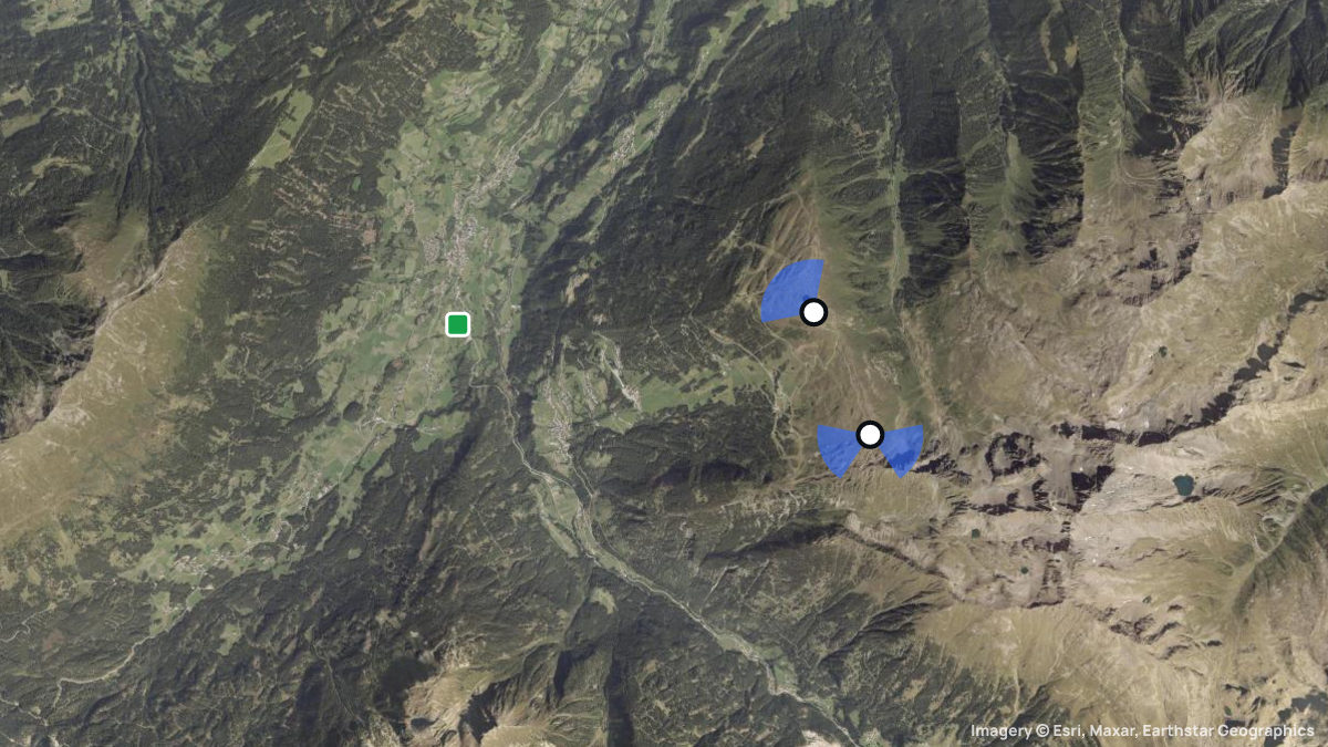 Satellite map of Hochzeiger with its launches and landings