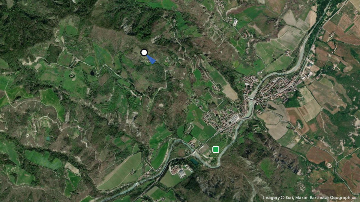Satellite map of Cusercoli with its launches and landings