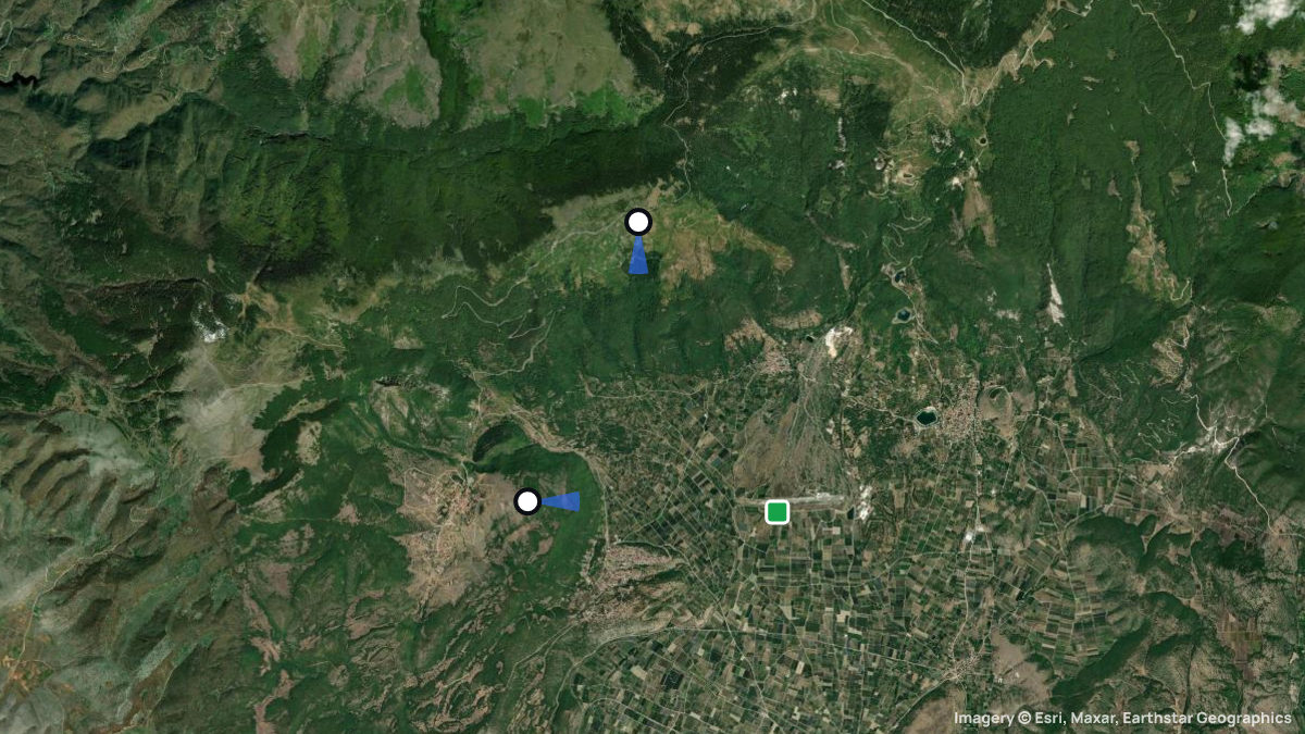 Satellite map of Edessa with its launches and landings