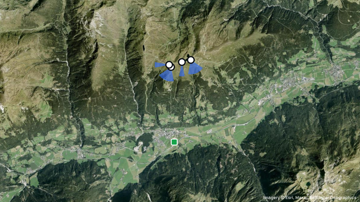 Satellitenkarte von Wildkogel mit Start- und Landeplätzen