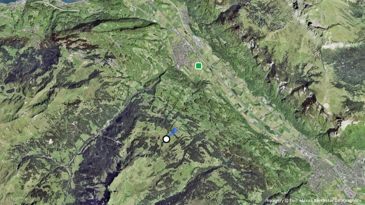 Satellitenkarte von Schönhalden mit Start- und Landeplätzen