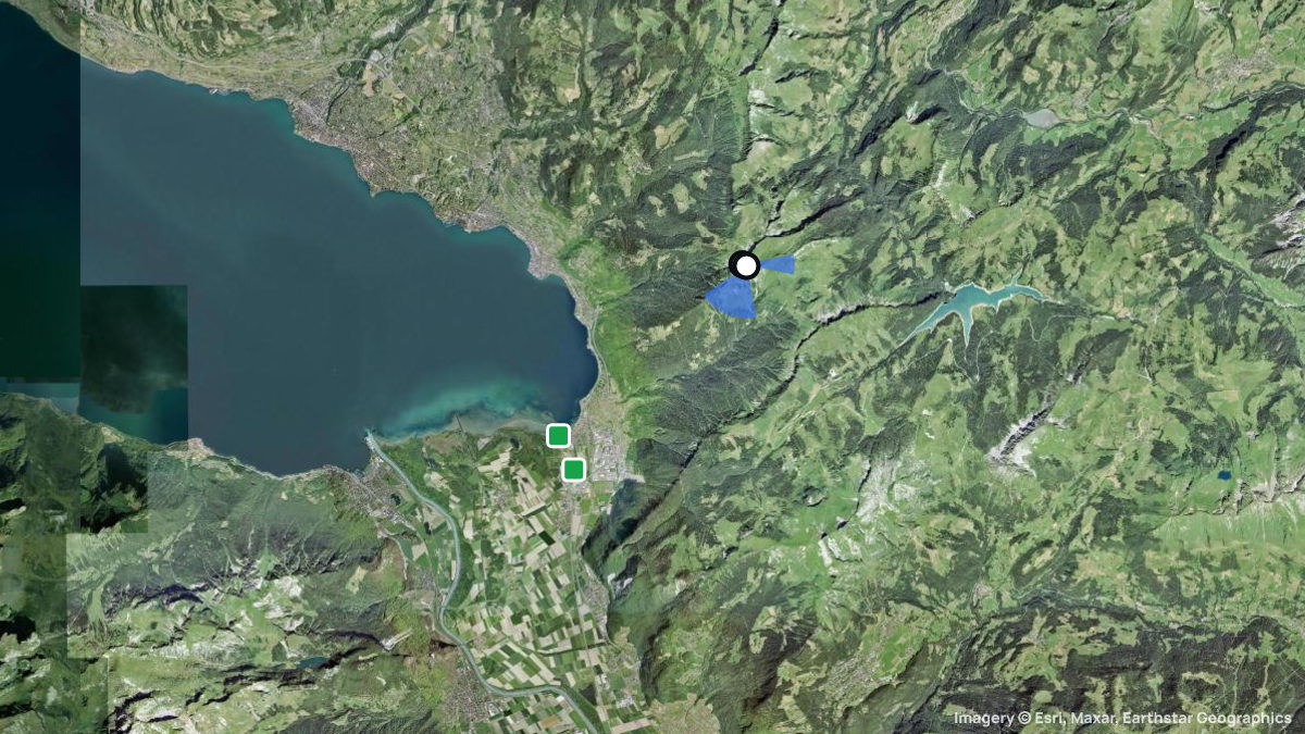 Satellitenkarte von Rochers de Naye mit Start- und Landeplätzen