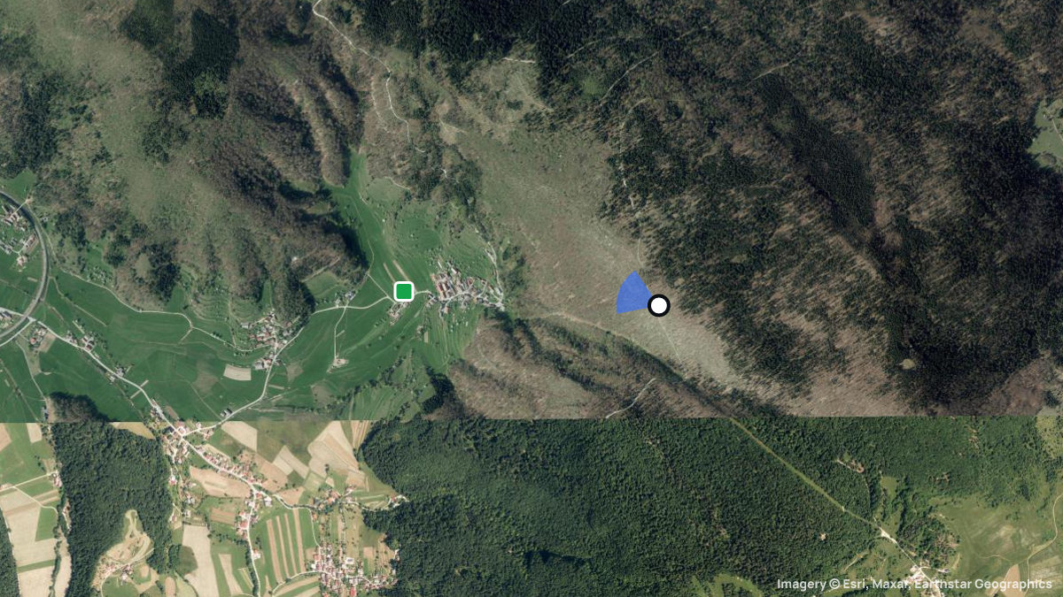 Satellitenkarte von Zabocevo mit Start- und Landeplätzen