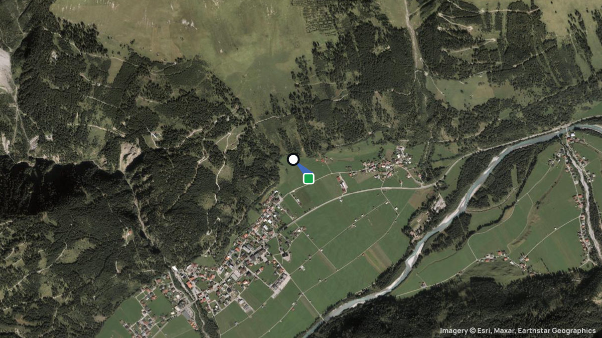 Satellite map of Elbigenalp with its launches and landings