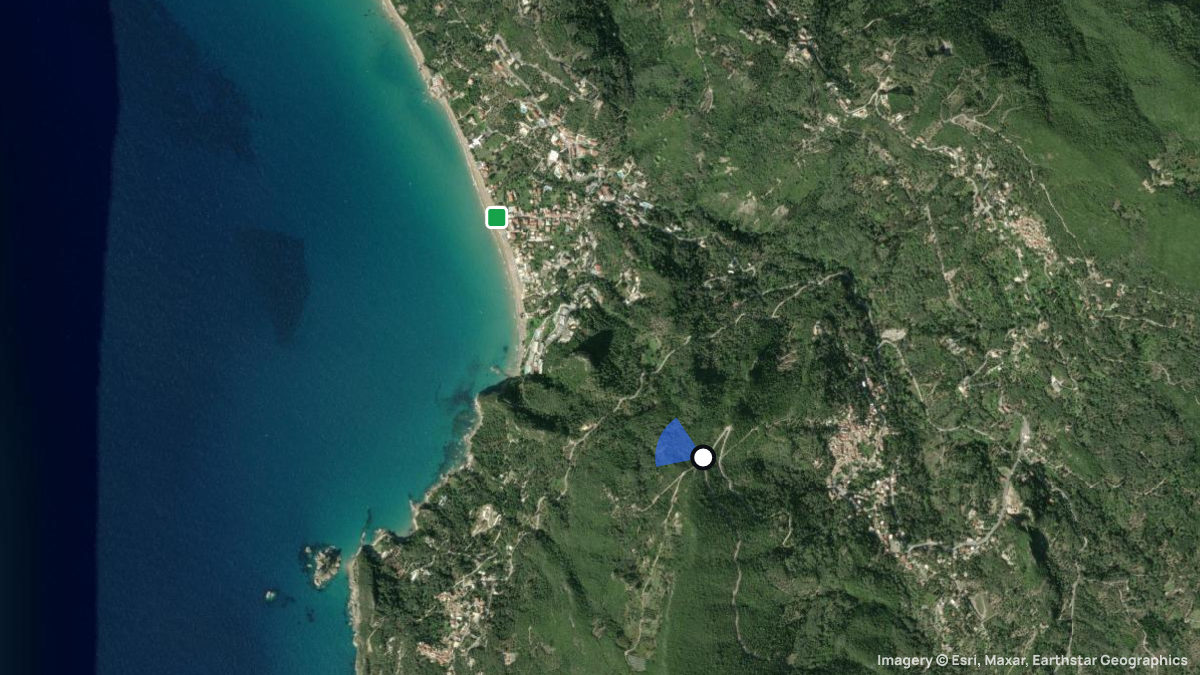 Satellite map of Agios Gordios with its launches and landings