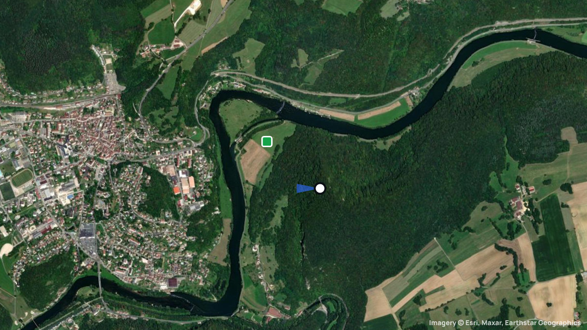 Satellitenkarte von Baume les Dames mit Start- und Landeplätzen