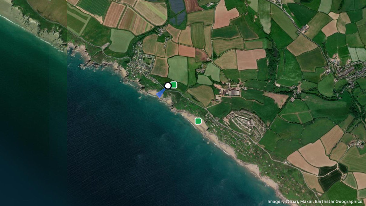 Satellite map of Whitesand Bay with its launches and landings