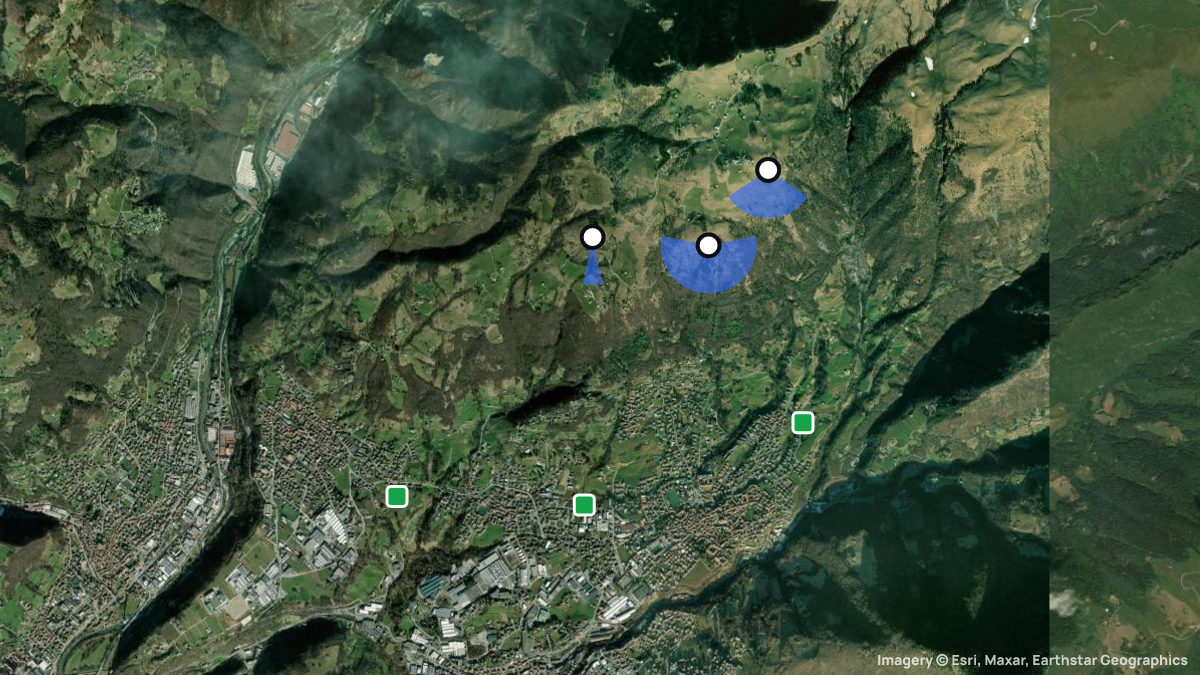 Satellite map of Monte Farno with its launches and landings