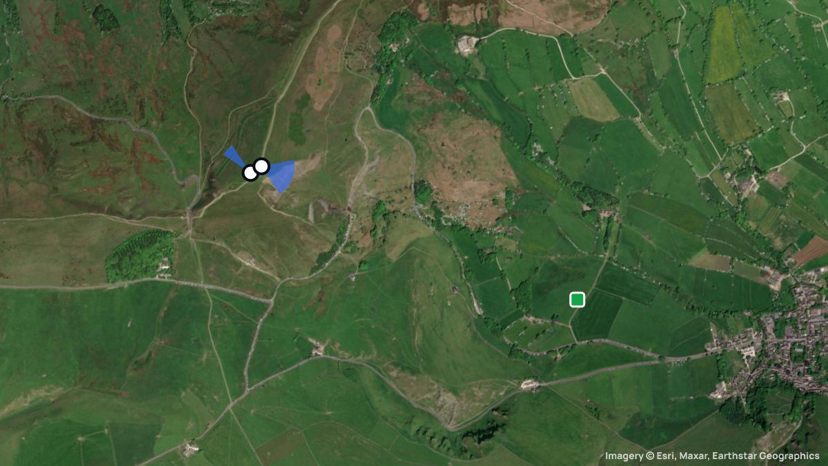 Satellite map of Mam Tor with its launches and landings