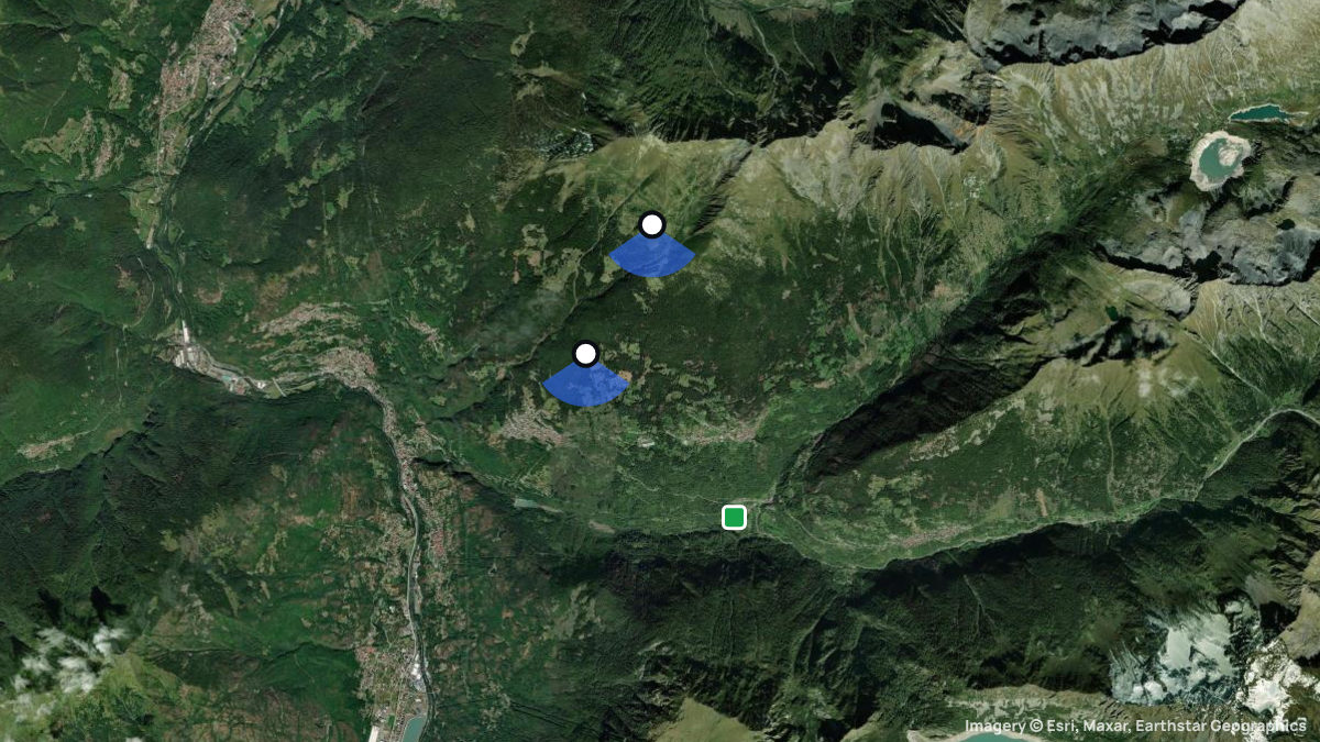 Satellitenkarte von Dos del Curu mit Start- und Landeplätzen