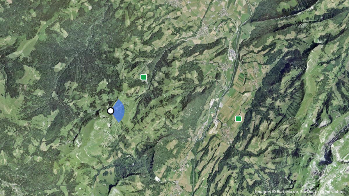 Satellite map of Mont Moleson with its launches and landings