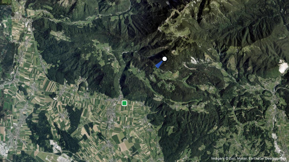 Satellitenkarte von Ambroz Zg. poseka mit Start- und Landeplätzen