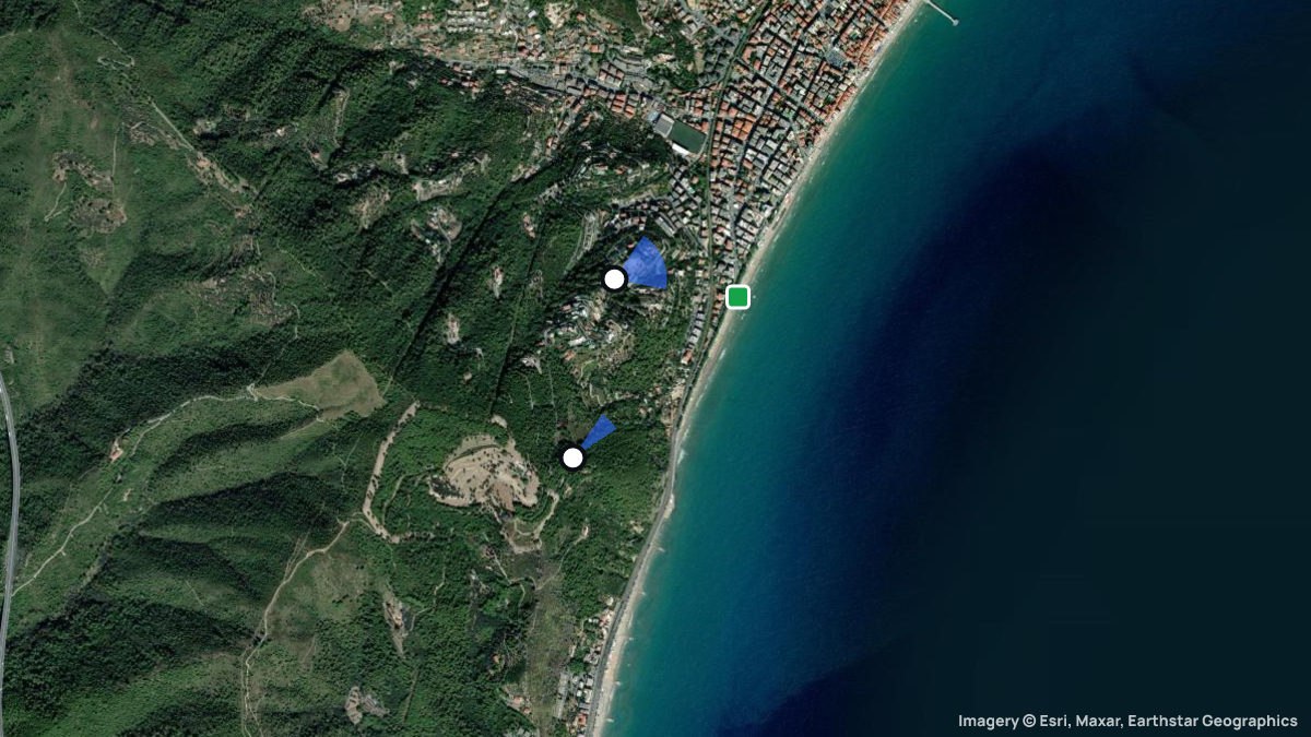 Satellite map of Puerta del Sol with its launches and landings