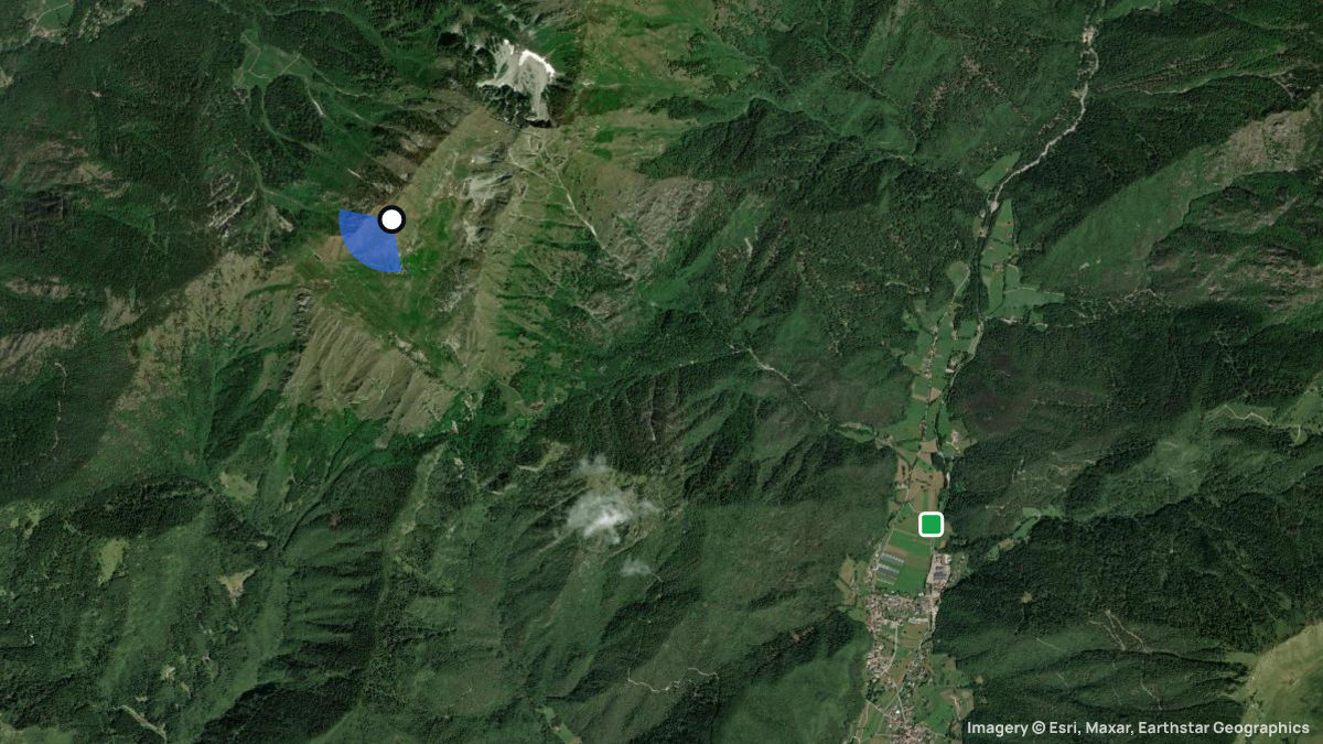 Satellite map of Monte Nozzolo with its launches and landings