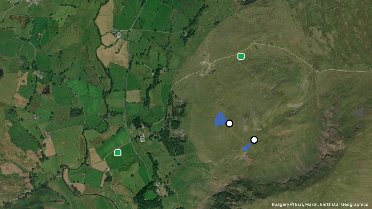 Satellite map of Clough Head with its launches and landings