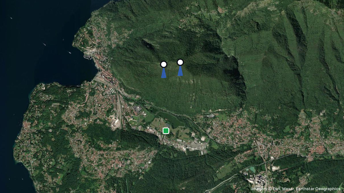 Satellite map of Sasso del Ferro with its launches and landings