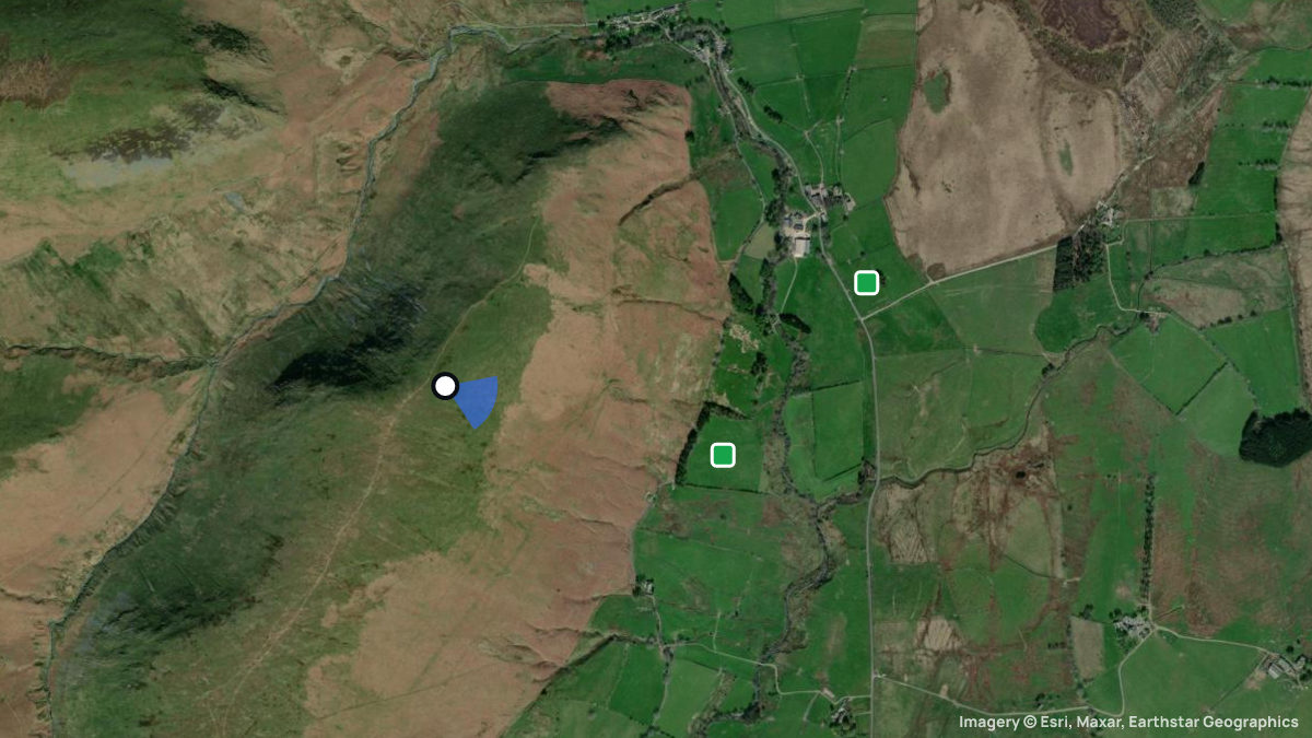 Satellite map of Souther Fell with its launches and landings