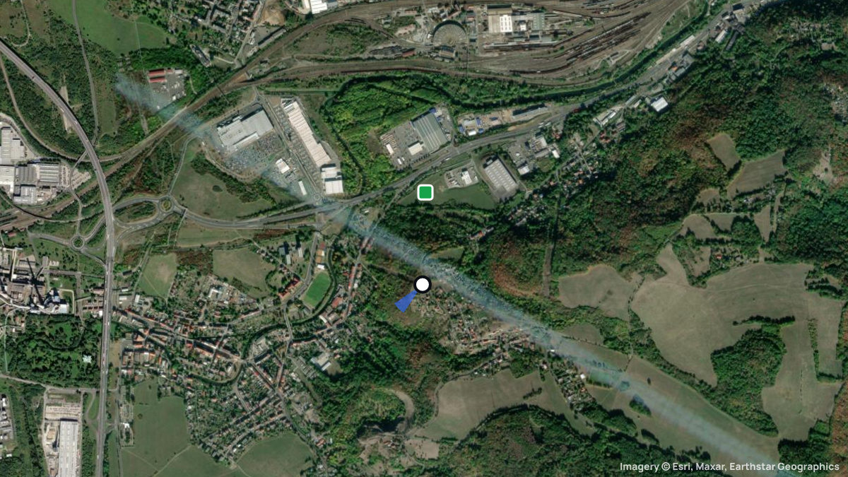 Satellite map of Histovice with its launches and landings