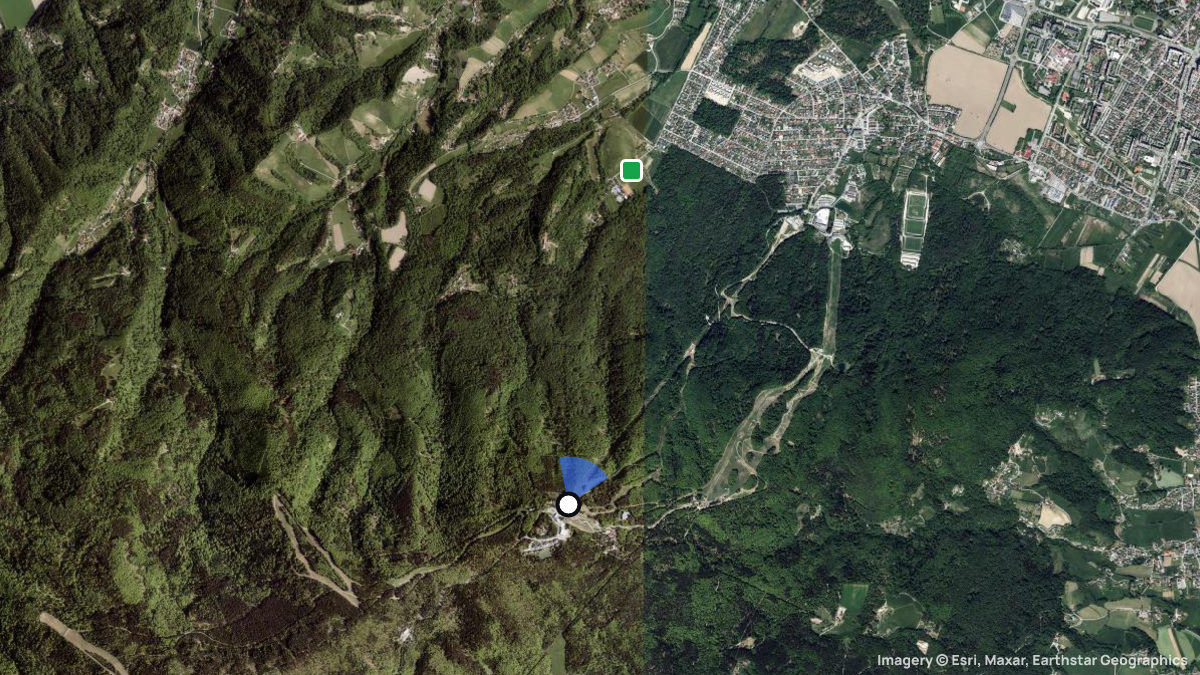 Satellitenkarte von Mariborsko Pohorje mit Start- und Landeplätzen