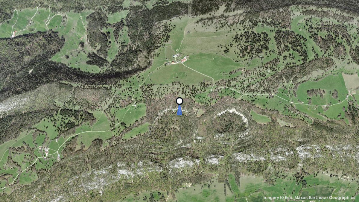 Satellitenkarte von Mont Raimeux Süd mit Start- und Landeplätzen