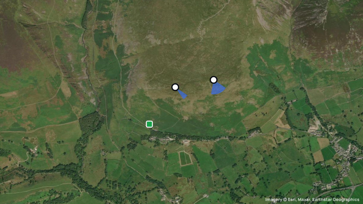 Satellite map of Blease Fell with its launches and landings