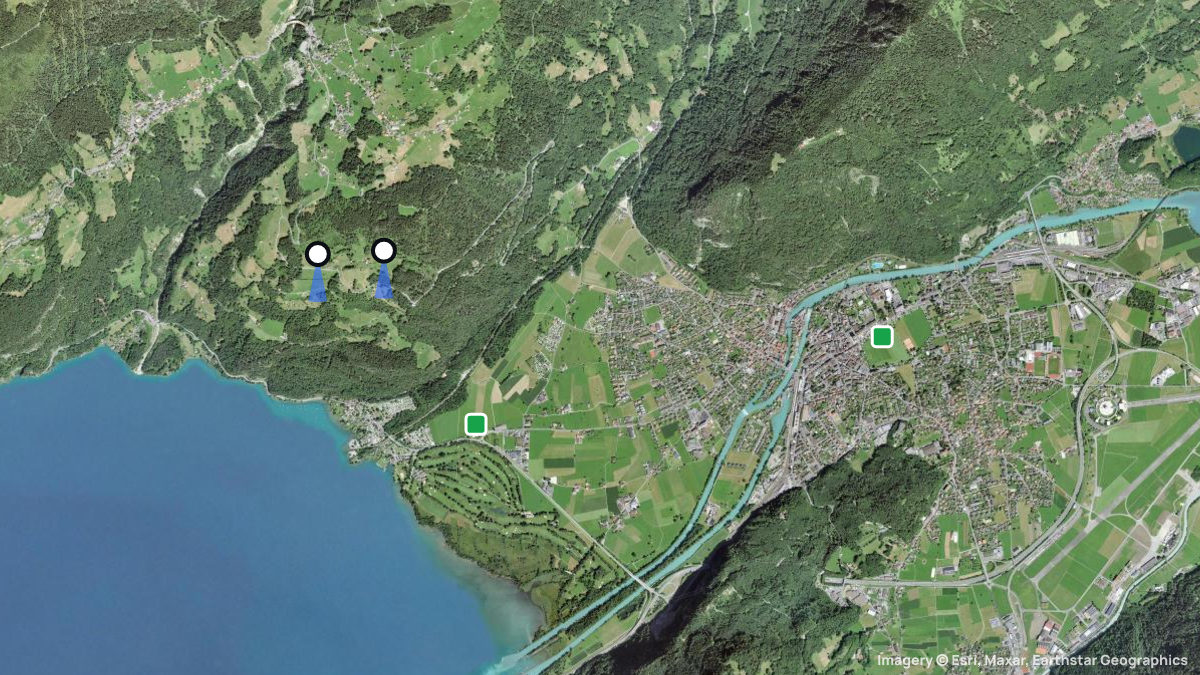 Satellitenkarte von Luegibrüggli mit Start- und Landeplätzen