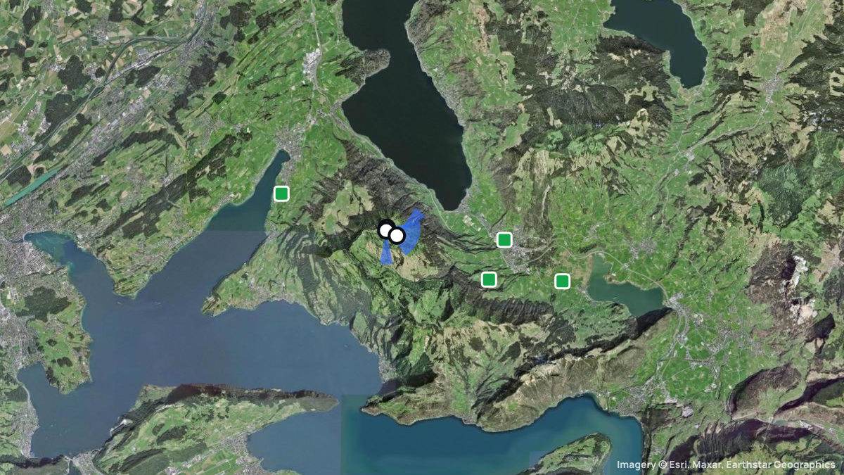 Satellitenkarte von Rigi Kulm mit Start- und Landeplätzen