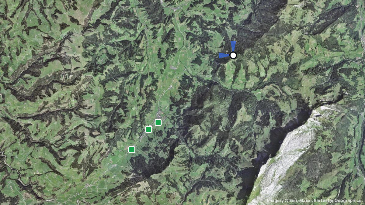 Satellite map of Rotenfluespitz with its launches and landings