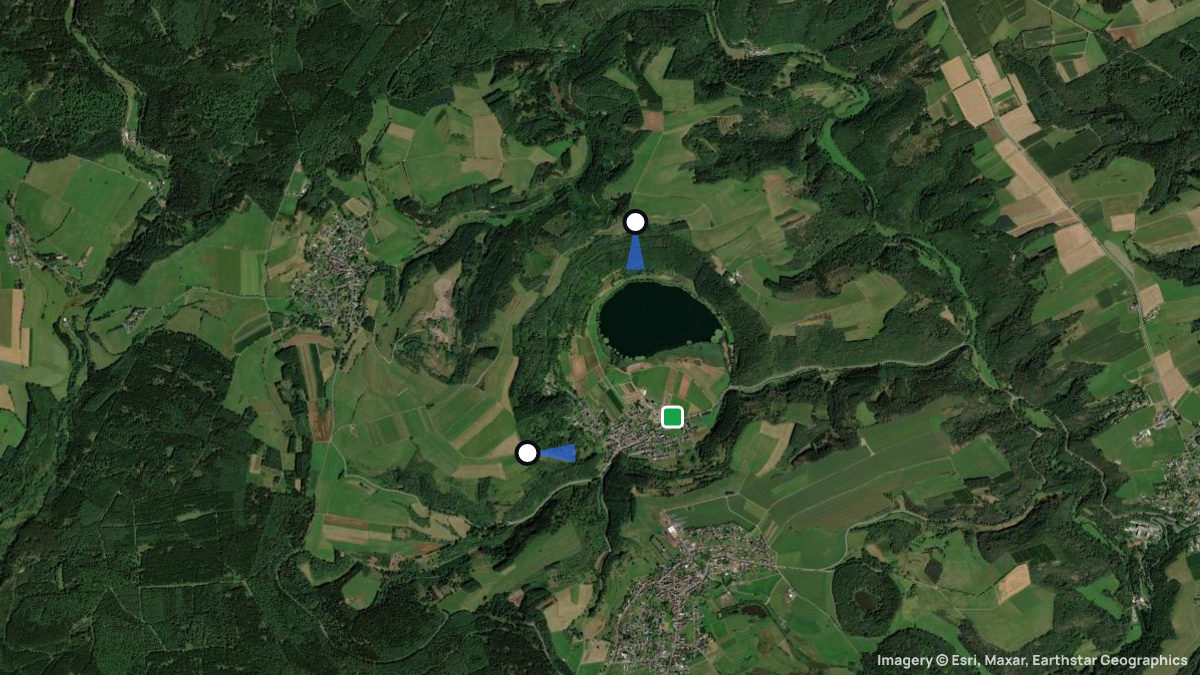 Satellitenkarte von Meerfelder Maar mit Start- und Landeplätzen
