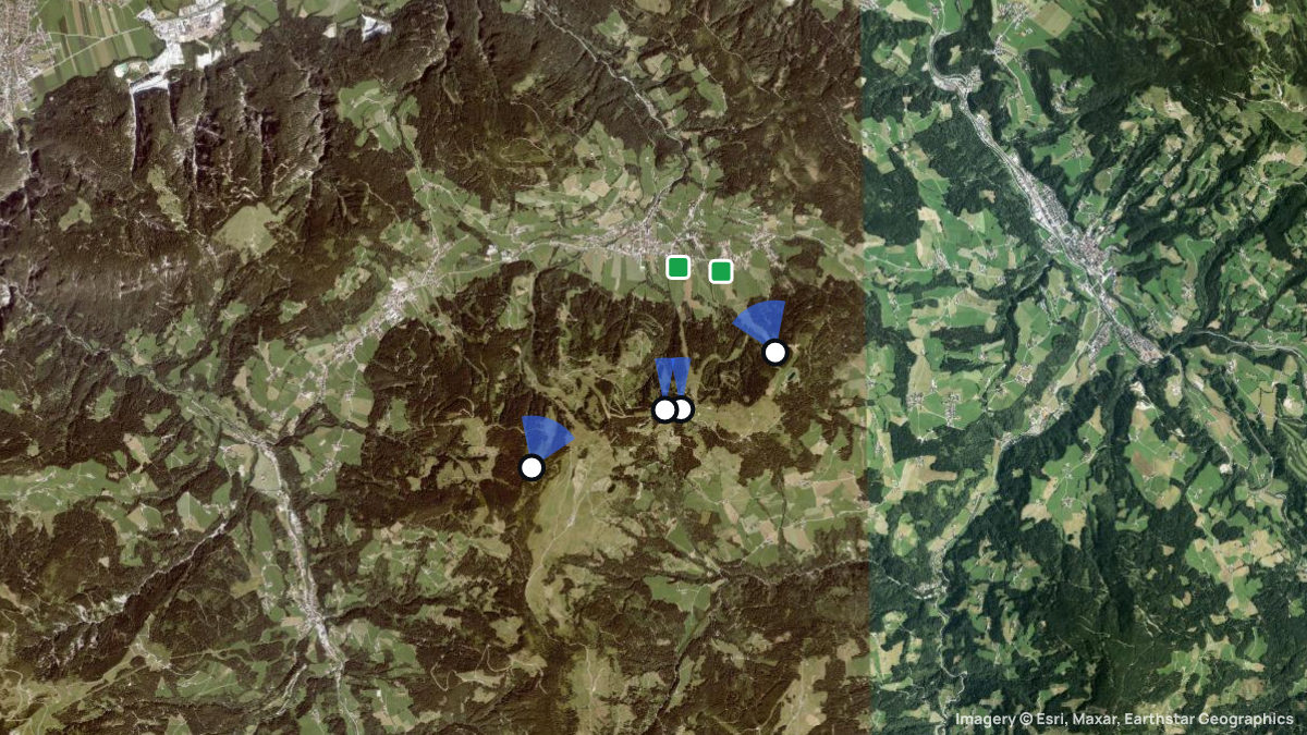 Satellitenkarte von Markbachjoch Wildschönau mit Start- und Landeplätzen