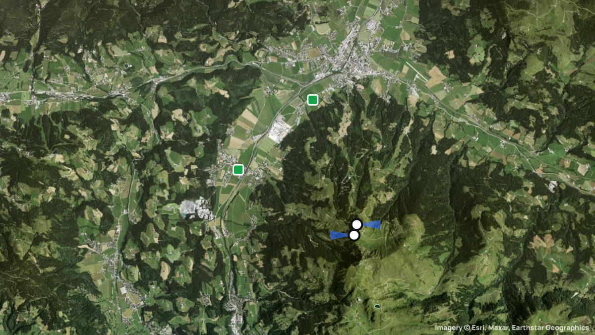 Satellitenkarte von Harschbichl mit Start- und Landeplätzen