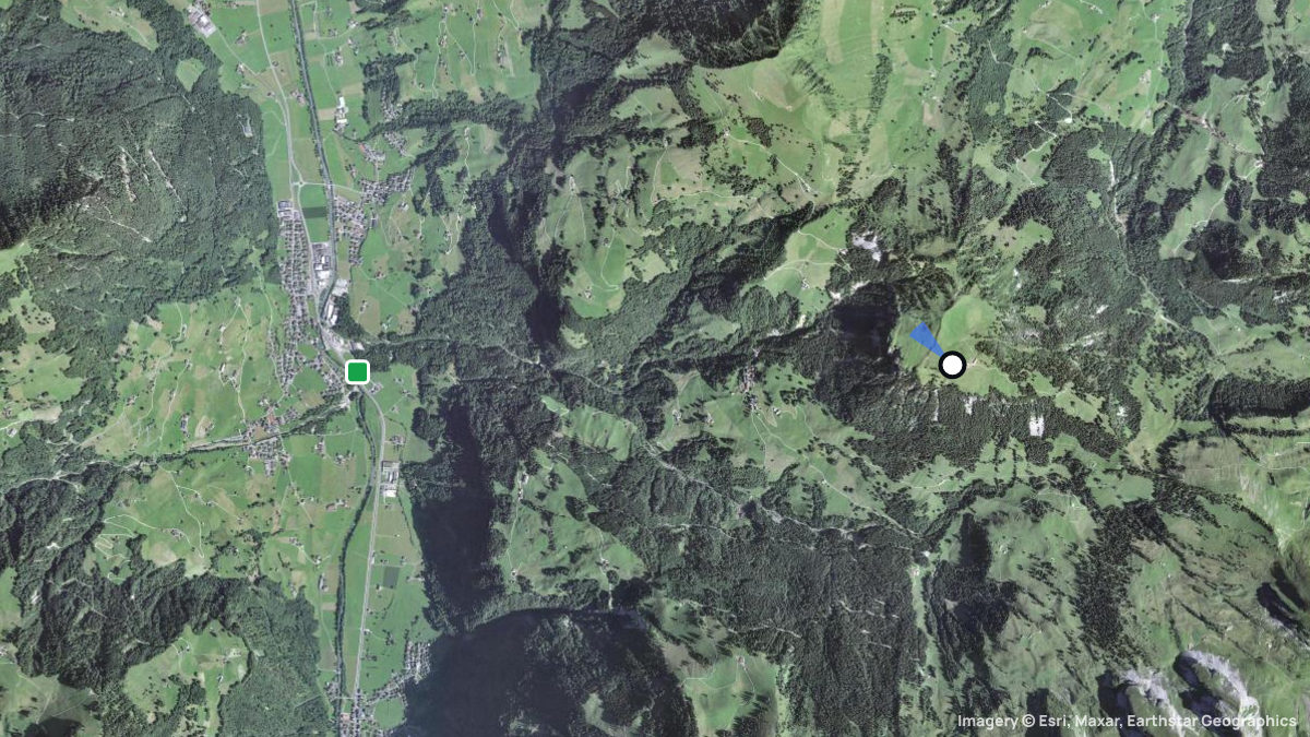 Satellitenkarte von Musenalp mit Start- und Landeplätzen